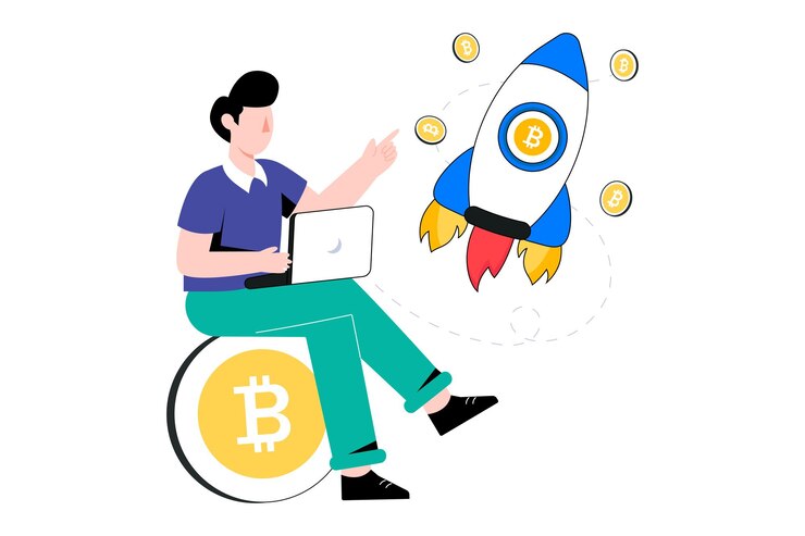 Vector ilustración de vector de diseño de estilo plano de inicio de bitcoin. ilustración de stock