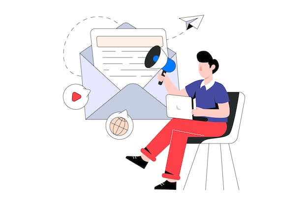Ilustración de Vector de diseño de estilo plano de marketing por correo electrónico. ilustración común