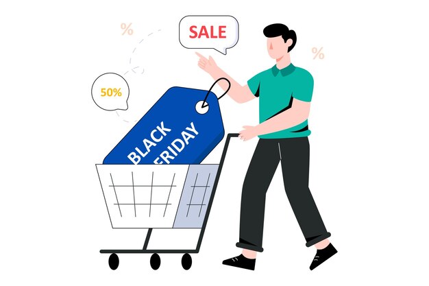 Ilustración de Vector de diseño de estilo plano de oferta de viernes negro. ilustración común