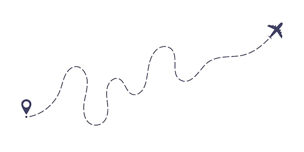 Ilustración de vector de diseño de estilo plano de ruta de línea discontinua de avión aislado sobre fondo blanco