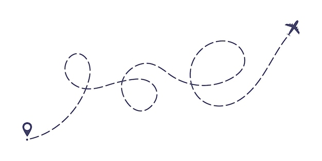 Ilustración de vector de diseño de estilo plano de ruta de línea discontinua plana aislada sobre fondo blanco