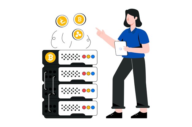 Ilustración de vector de diseño de estilo plano de servidor de criptomonedas. ilustración de stock