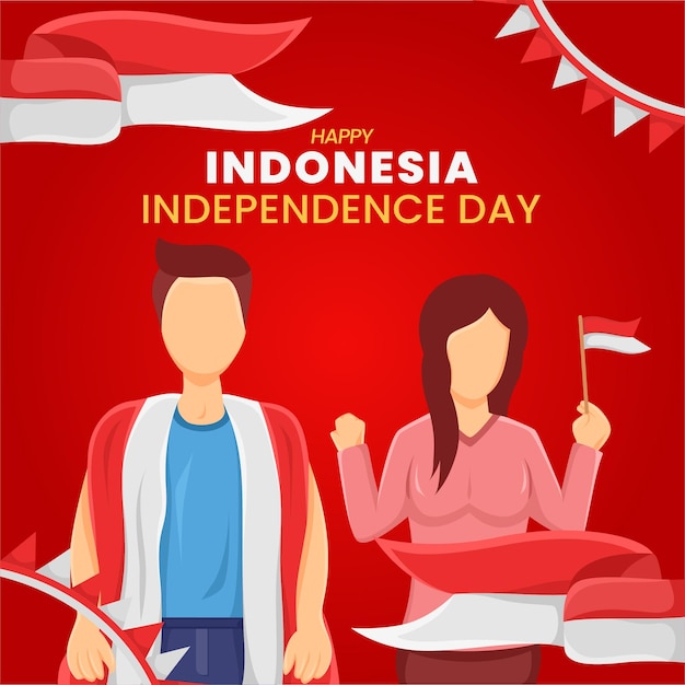 Ilustración de vector de diseño gráfico con fondo de día de la independencia de indonesia