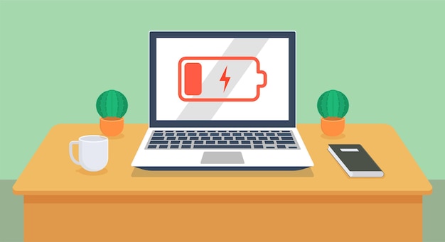 Ilustración de vector de diseño de icono plano de batería baja