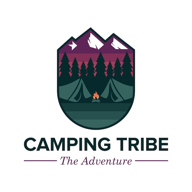 Ilustración de vector de diseño de insignia de tribu de camping de aventura única