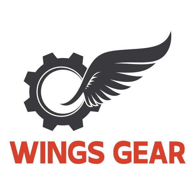 Ilustración de vector de diseño de logotipo de alas de engranaje