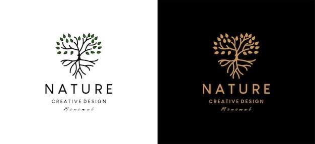 Ilustración de vector de diseño de logotipo de árbol de raíz de amor de naturaleza minimalista