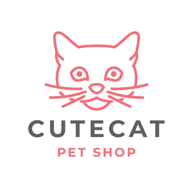 Ilustración de vector de diseño de logotipo de arte de línea de cabeza de gato