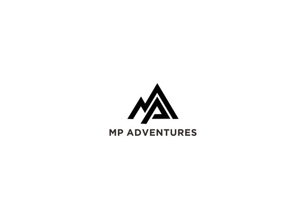 Ilustración de vector de diseño de logotipo de aventuras mp