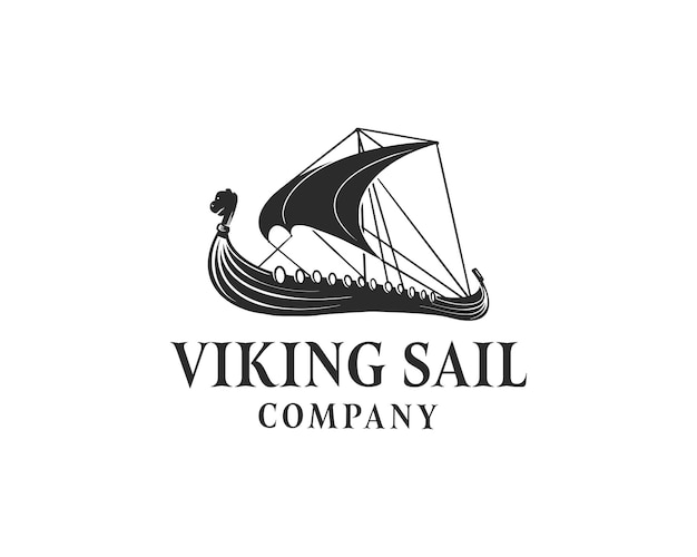 Ilustración de vector de diseño de logotipo de barco de barco vikingo negro