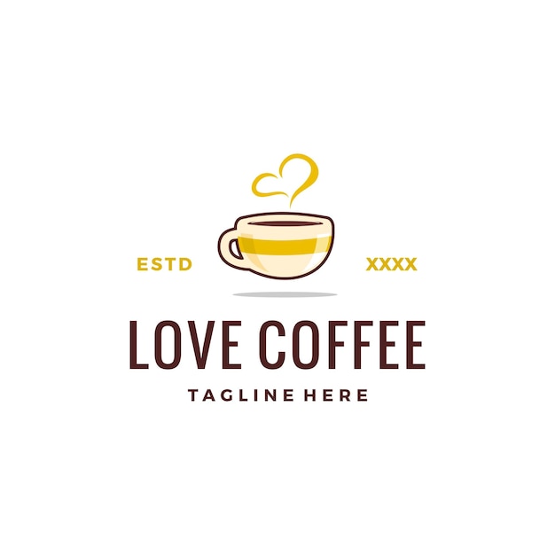 Ilustración de vector de diseño de logotipo de café de amor