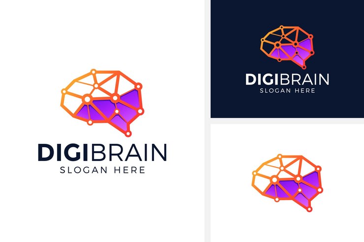 Ilustración de vector de diseño de logotipo de cerebro digital