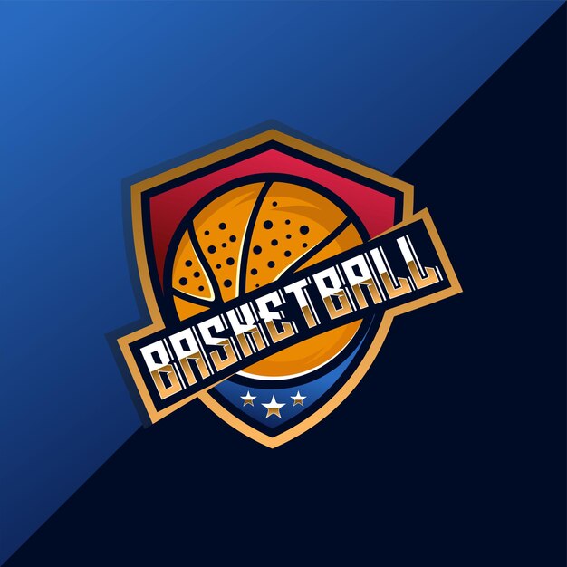 Ilustración de vector de diseño de logotipo de deporte de baloncesto