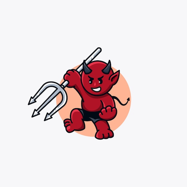 Vector ilustración de vector de diseño de logotipo de dibujos animados de diablo rojo
