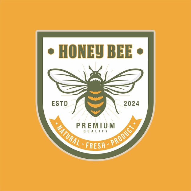 Ilustración de vector de diseño de logotipo de emblema de abeja de miel