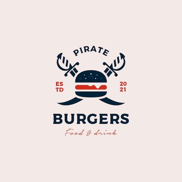 Vector ilustración de vector de diseño de logotipo de hamburguesas piratas