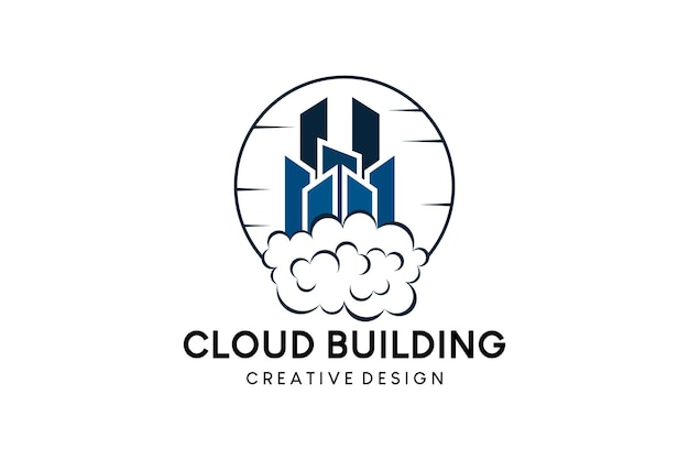 Ilustración de vector de diseño de logotipo de un icono de edificio en una nube o una ciudad de nube con un concepto creativo