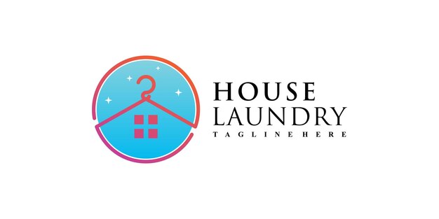 Ilustración de vector de diseño de logotipo de lavandería con percha y elemento creativo Vector Premium