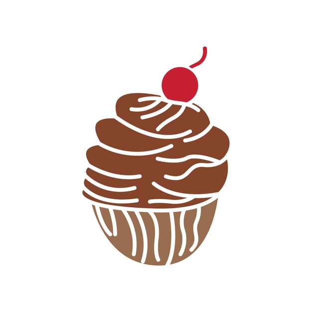 Ilustración de vector de diseño de logotipo de plantilla de pastel dulce de silueta con cerezas