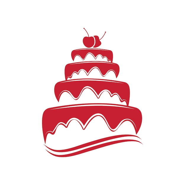 Ilustración de vector de diseño de logotipo de plantilla de pastel dulce de silueta con cerezas