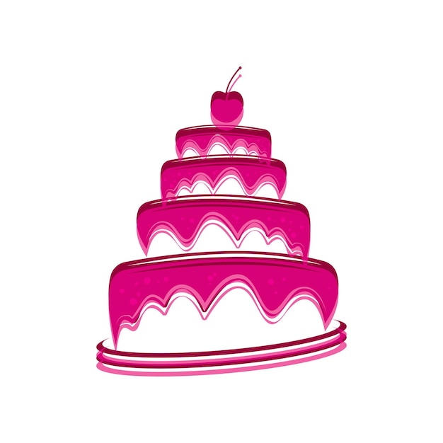 Ilustración de vector de diseño de logotipo de plantilla de pastel dulce de silueta con cerezas