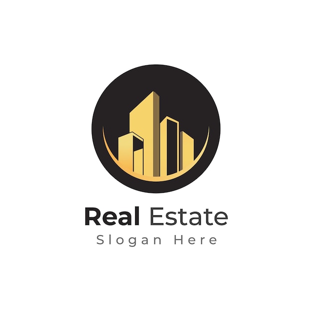 Ilustración de vector de diseño de logotipo de propiedad inmobiliaria dorada