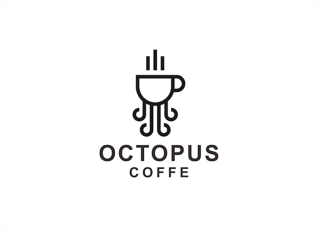 Ilustración de vector de diseño de logotipo de pulpo de café