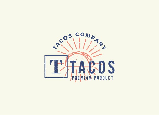 Ilustración de vector de diseño de logotipo de tacos. Bueno para el menú del restaurante y la insignia del café. tipografía de época
