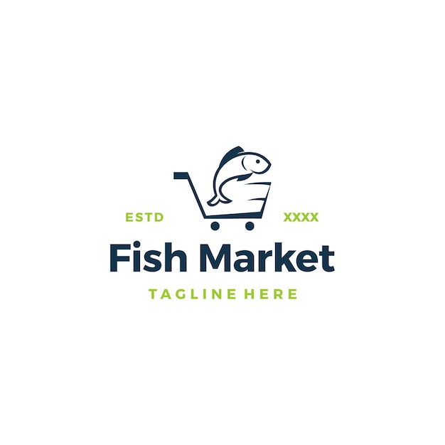 Vector ilustración de vector de diseño de logotipo de tienda de mercado de pescado