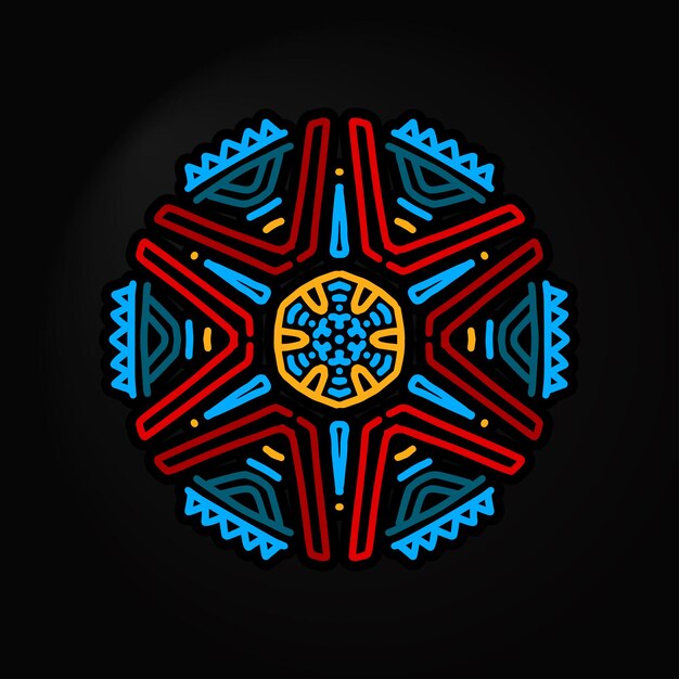 Ilustración de vector de diseño de mandala dibujado a mano simétrico colorido
