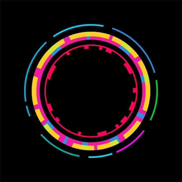 Ilustración de vector de diseño de marco de círculo de color neón abstracto