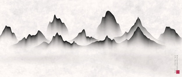 Ilustración de vector de diseño moderno de una hermosa pintura de paisaje de tinta china