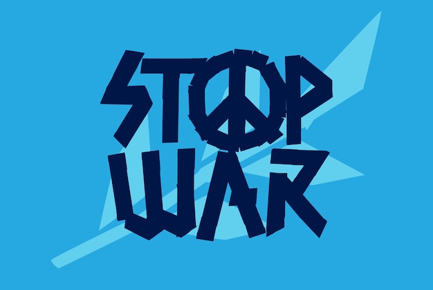 Ilustración de vector de diseño pacifista de signo de paz de arte de cartel azul de stop war estilizada