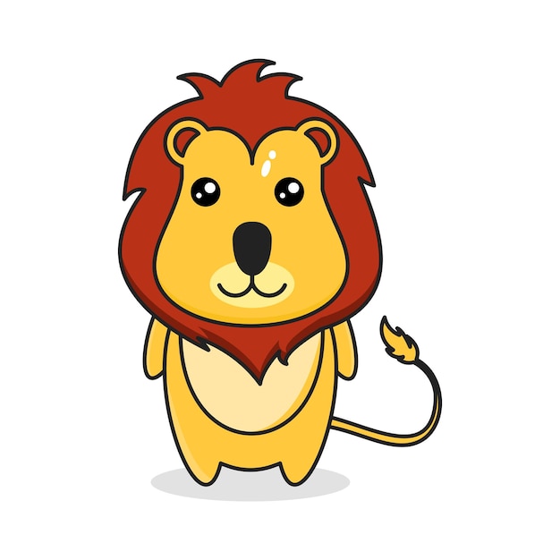 Ilustración de vector de diseño de personaje de dibujos animados de mascota animal de león lindo