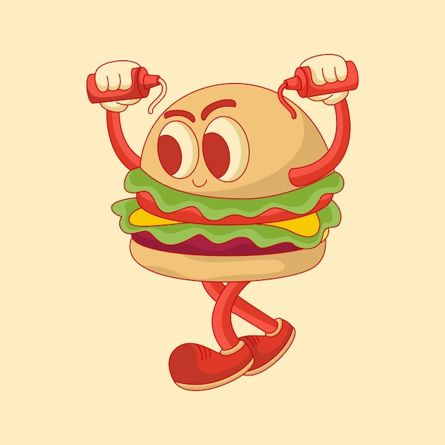 Ilustración de vector de diseño de personaje de mascota de hamburguesa