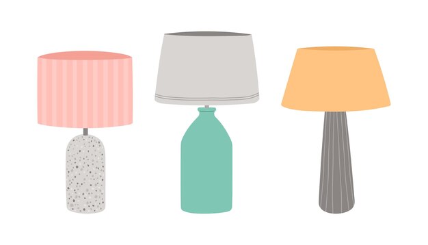 Ilustración de vector de diseño plano de color simple conjunto lámpara de mesa