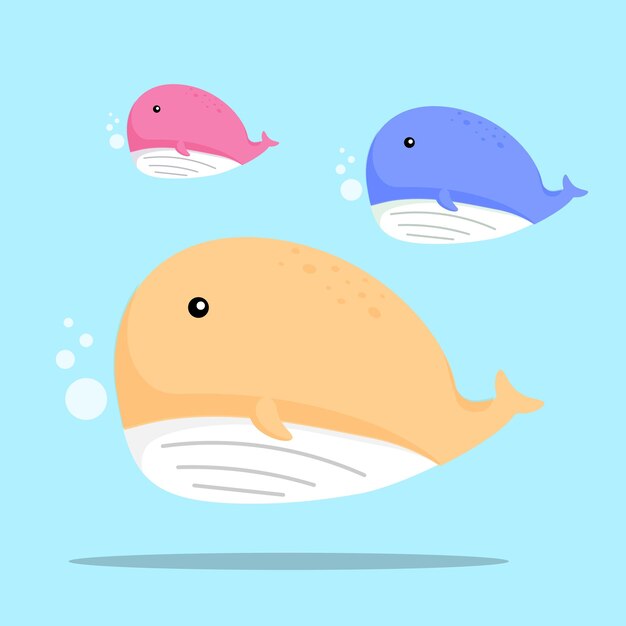 Ilustración de vector de diseño plano de dibujos animados lindo ballena