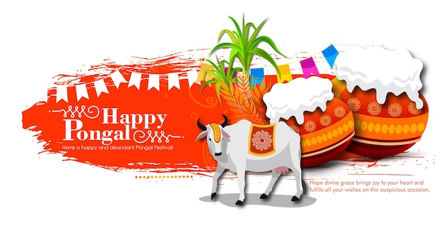 Ilustración de vector de diseño de plantilla de fondo de Pongal Festival del sur de la India