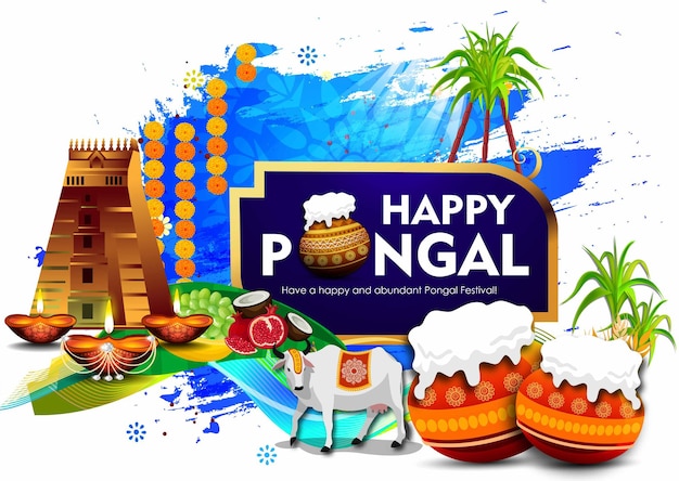 Ilustración de vector de diseño de plantilla de fondo de Pongal Festival del sur de la India