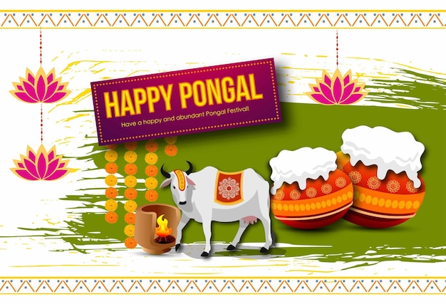Ilustración de vector de diseño de plantilla de fondo de Pongal Festival del sur de la India
