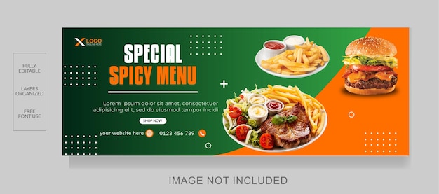Ilustración de vector de diseño de plantilla de portada de facebook de comida de restaurante