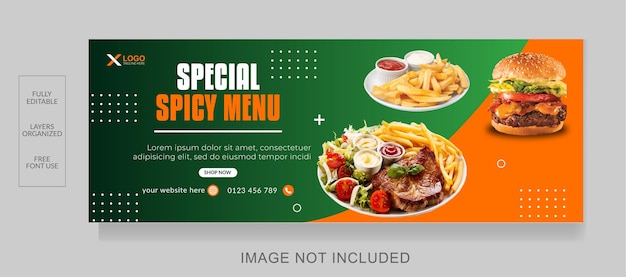 Ilustración de vector de diseño de plantilla de portada de Facebook de comida de restaurante