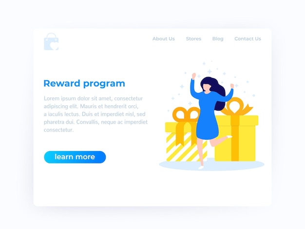 Ilustración de vector de diseño de sitio web de programa de recompensa