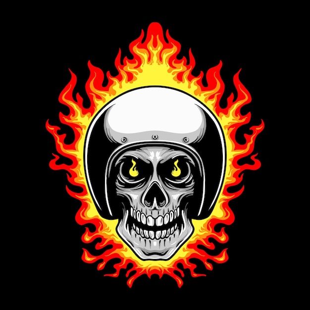 Ilustración de vector de diseño de tatuaje de casco de fuego de cráneo