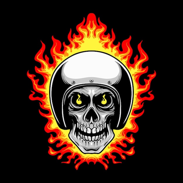 Vector ilustración de vector de diseño de tatuaje de casco de fuego de cráneo