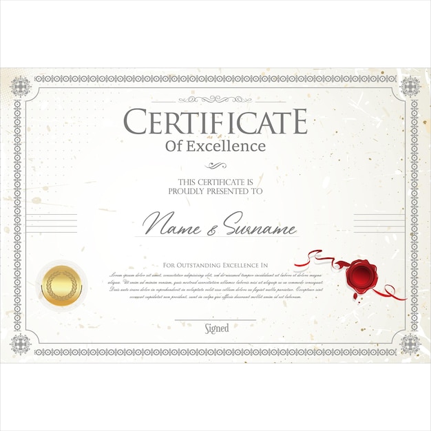 Ilustración de vector de diseño vintage retro certificado o diploma
