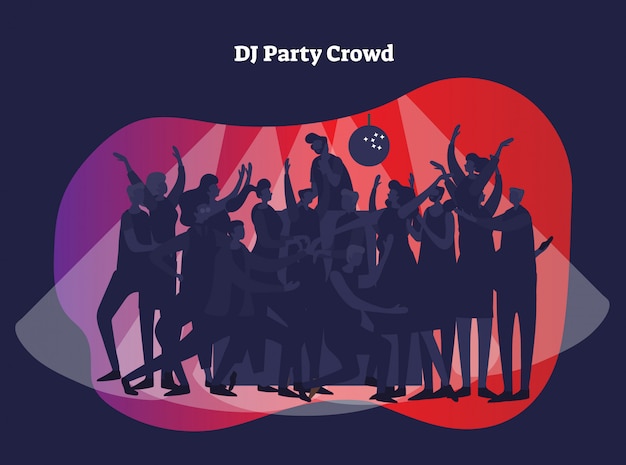 Ilustración de vector de dj party crowd