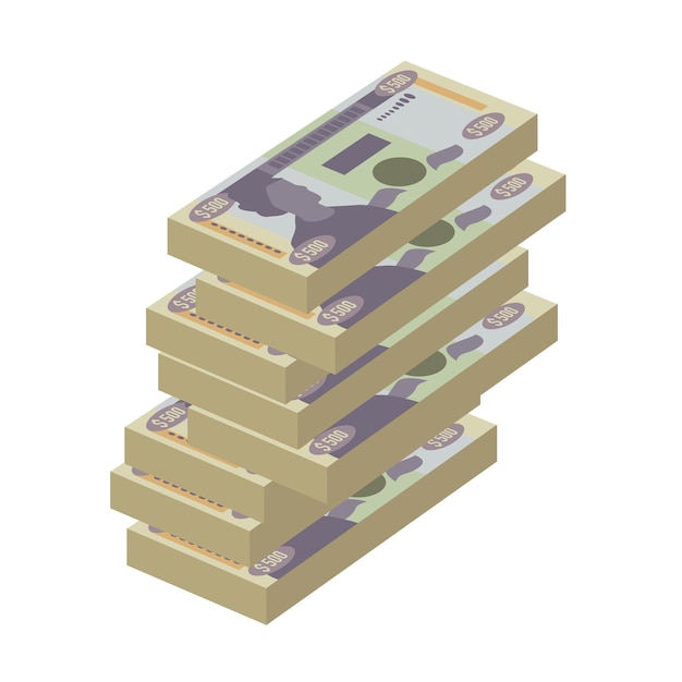 Ilustración del vector del dólar de Jamaica Conjunto de dinero jamaicano Paquete de billetes Papel moneda 500 Db