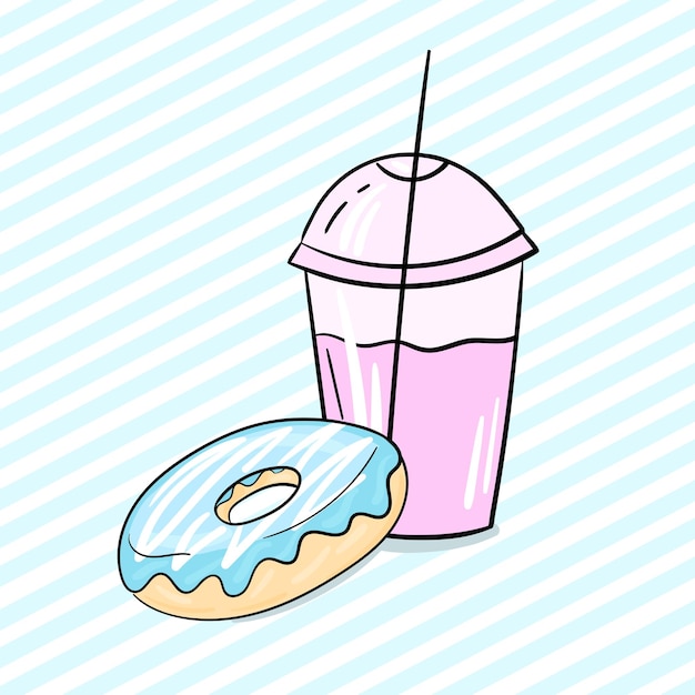 Ilustración de vector de donut y batido
