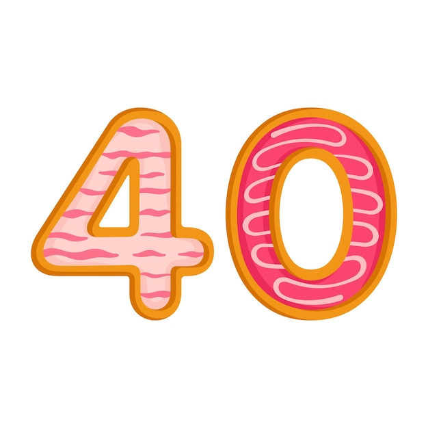 Ilustración de vector de donut glaseado dulce de 40 números
